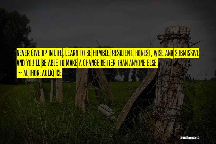 Auliq Ice Quotes: Never Give Up In Life. Learn To Be Humble, Resilient, Honest, Wise And Submissive And You'll Be Able To Make