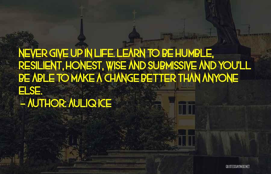 Auliq Ice Quotes: Never Give Up In Life. Learn To Be Humble, Resilient, Honest, Wise And Submissive And You'll Be Able To Make