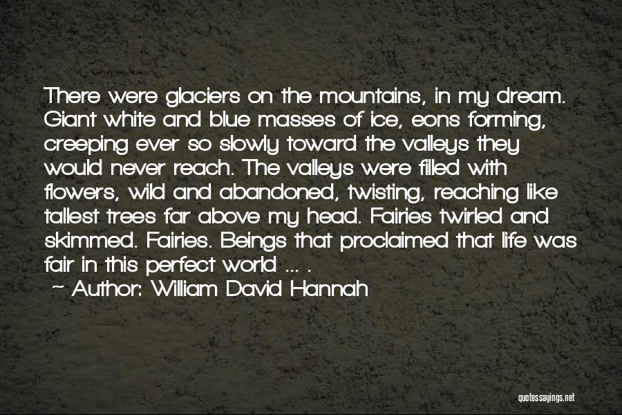 William David Hannah Quotes: There Were Glaciers On The Mountains, In My Dream. Giant White And Blue Masses Of Ice, Eons Forming, Creeping Ever