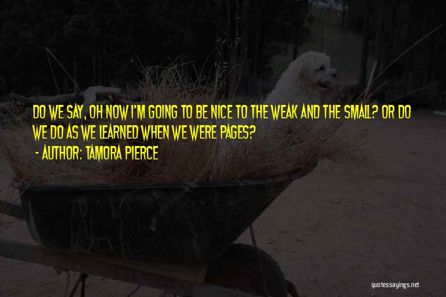 Tamora Pierce Quotes: Do We Say, Oh Now I'm Going To Be Nice To The Weak And The Small? Or Do We Do