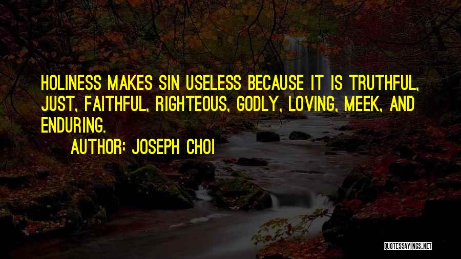 Joseph Choi Quotes: Holiness Makes Sin Useless Because It Is Truthful, Just, Faithful, Righteous, Godly, Loving, Meek, And Enduring.