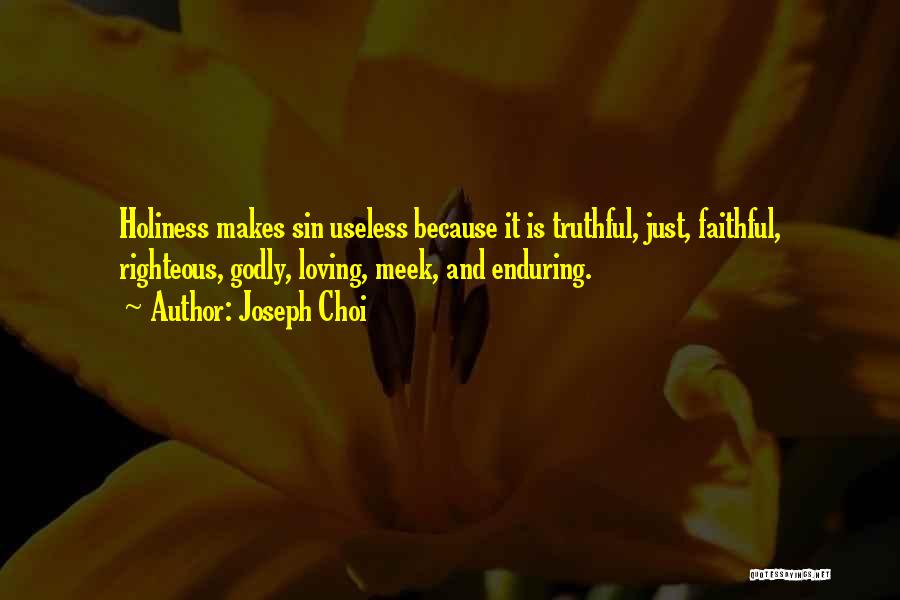 Joseph Choi Quotes: Holiness Makes Sin Useless Because It Is Truthful, Just, Faithful, Righteous, Godly, Loving, Meek, And Enduring.