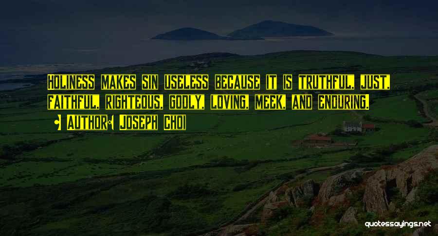 Joseph Choi Quotes: Holiness Makes Sin Useless Because It Is Truthful, Just, Faithful, Righteous, Godly, Loving, Meek, And Enduring.