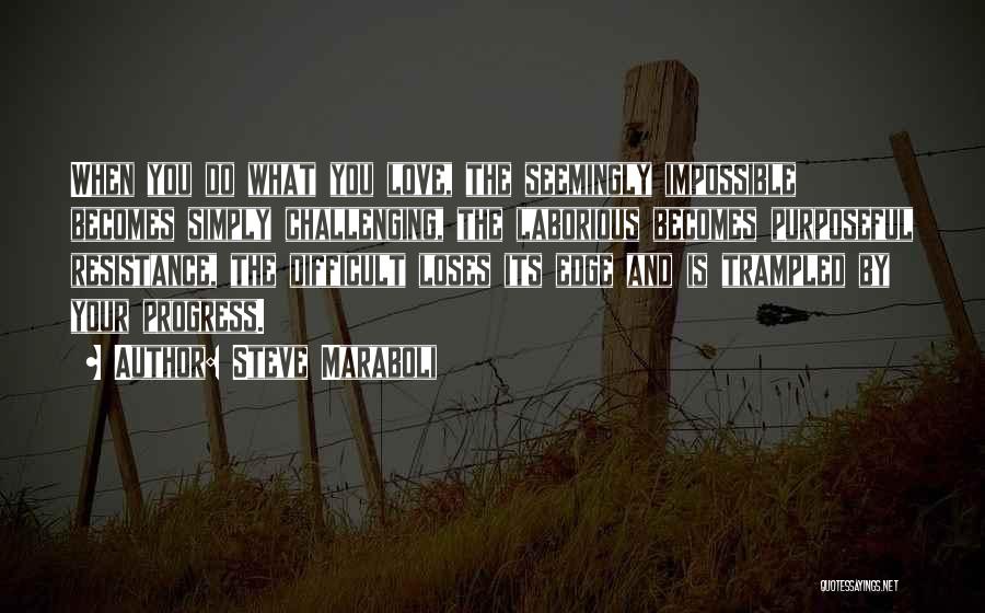 Steve Maraboli Quotes: When You Do What You Love, The Seemingly Impossible Becomes Simply Challenging, The Laborious Becomes Purposeful Resistance, The Difficult Loses