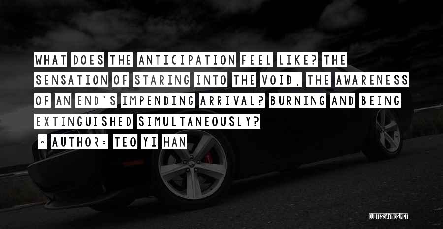 Teo Yi Han Quotes: What Does The Anticipation Feel Like? The Sensation Of Staring Into The Void, The Awareness Of An End's Impending Arrival?