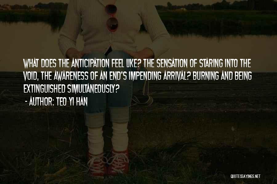 Teo Yi Han Quotes: What Does The Anticipation Feel Like? The Sensation Of Staring Into The Void, The Awareness Of An End's Impending Arrival?