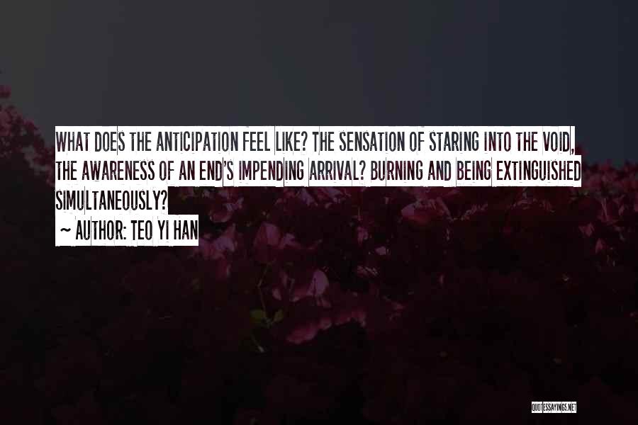 Teo Yi Han Quotes: What Does The Anticipation Feel Like? The Sensation Of Staring Into The Void, The Awareness Of An End's Impending Arrival?