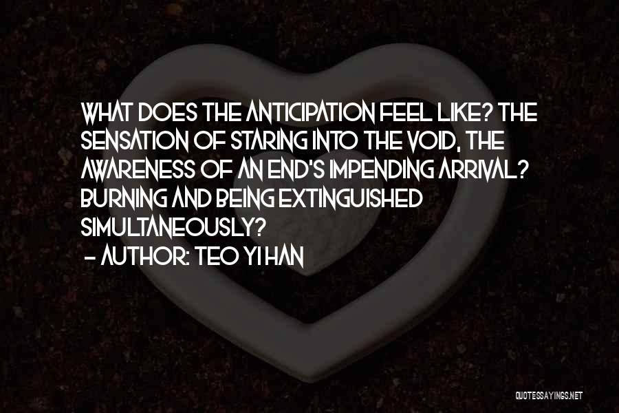 Teo Yi Han Quotes: What Does The Anticipation Feel Like? The Sensation Of Staring Into The Void, The Awareness Of An End's Impending Arrival?