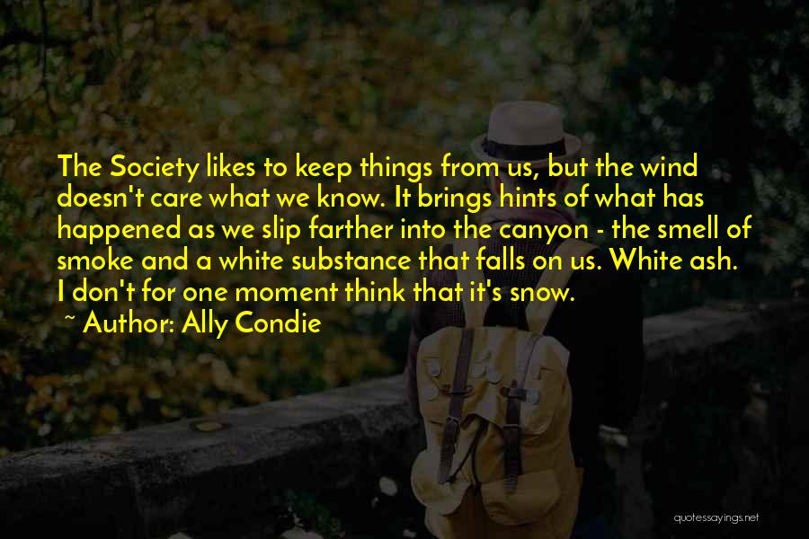 Ally Condie Quotes: The Society Likes To Keep Things From Us, But The Wind Doesn't Care What We Know. It Brings Hints Of