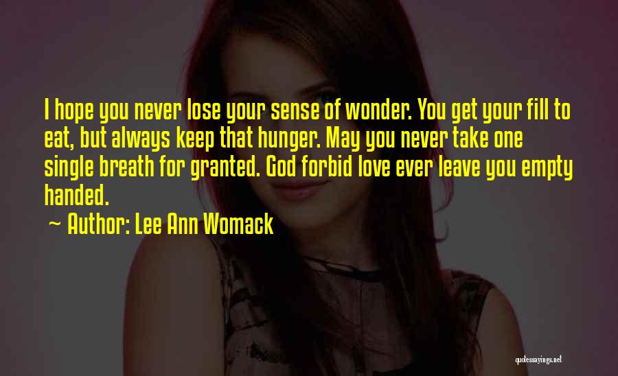 Lee Ann Womack Quotes: I Hope You Never Lose Your Sense Of Wonder. You Get Your Fill To Eat, But Always Keep That Hunger.