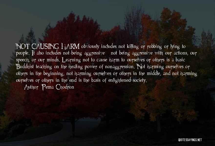 Pema Chodron Quotes: Not Causing Harm Obviously Includes Not Killing Or Robbing Or Lying To People. It Also Includes Not Being Aggressive -