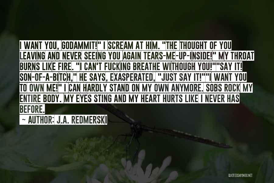 J.A. Redmerski Quotes: I Want You, Godammit! I Scream At Him. The Thought Of You Leaving And Never Seeing You Again Tears-me-up-inside! My