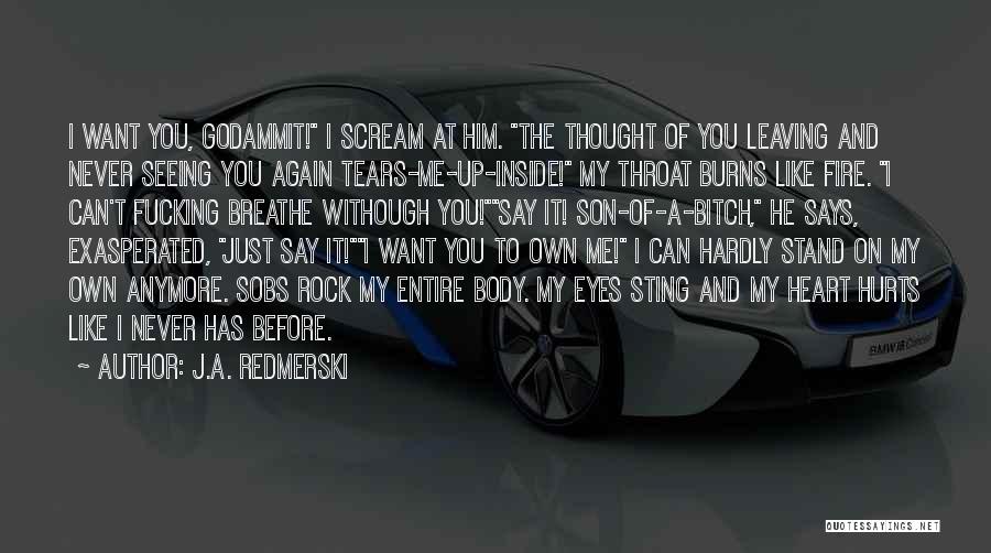 J.A. Redmerski Quotes: I Want You, Godammit! I Scream At Him. The Thought Of You Leaving And Never Seeing You Again Tears-me-up-inside! My