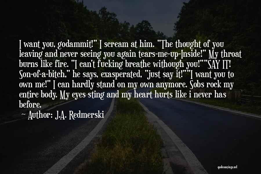 J.A. Redmerski Quotes: I Want You, Godammit! I Scream At Him. The Thought Of You Leaving And Never Seeing You Again Tears-me-up-inside! My