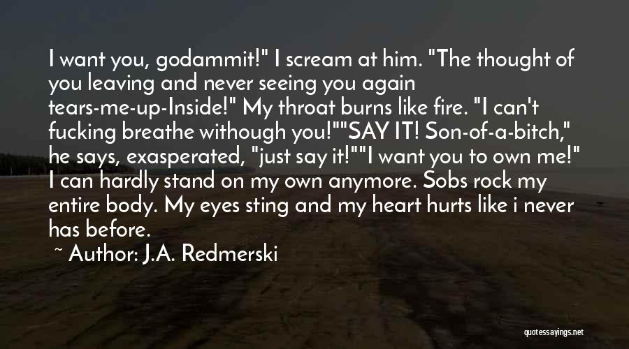 J.A. Redmerski Quotes: I Want You, Godammit! I Scream At Him. The Thought Of You Leaving And Never Seeing You Again Tears-me-up-inside! My