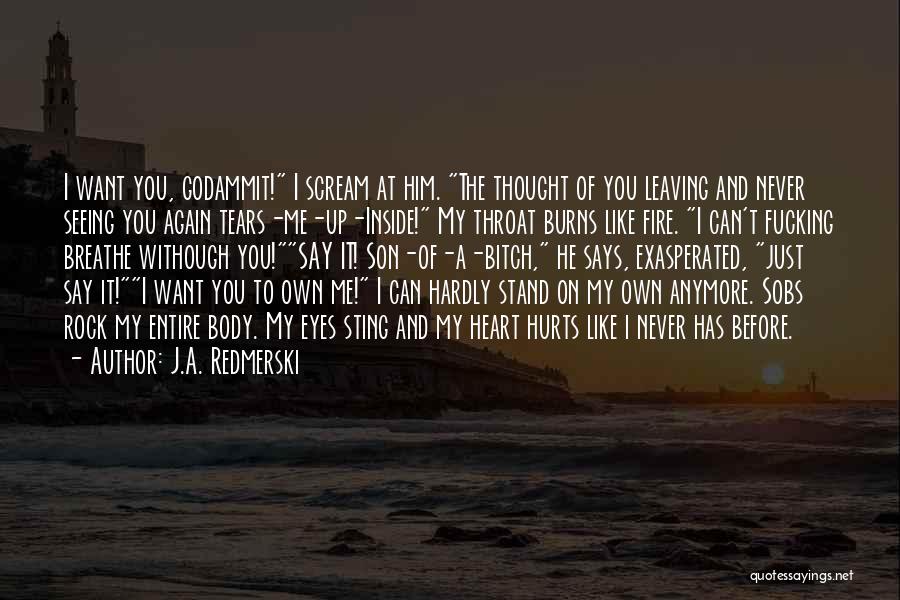 J.A. Redmerski Quotes: I Want You, Godammit! I Scream At Him. The Thought Of You Leaving And Never Seeing You Again Tears-me-up-inside! My