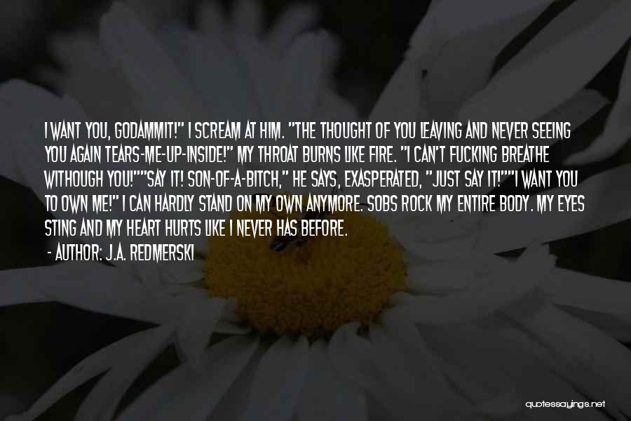 J.A. Redmerski Quotes: I Want You, Godammit! I Scream At Him. The Thought Of You Leaving And Never Seeing You Again Tears-me-up-inside! My