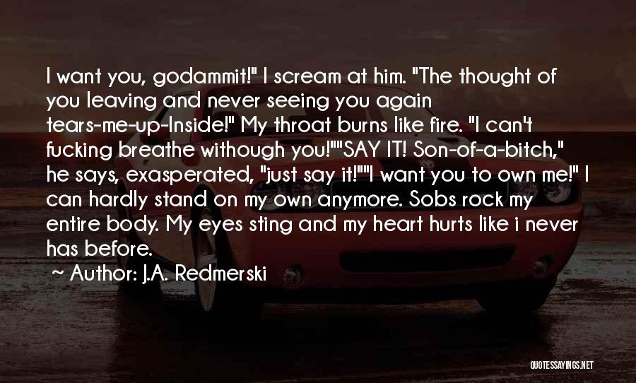 J.A. Redmerski Quotes: I Want You, Godammit! I Scream At Him. The Thought Of You Leaving And Never Seeing You Again Tears-me-up-inside! My