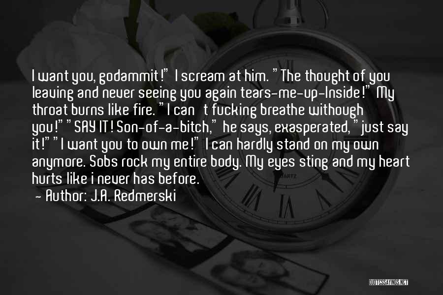 J.A. Redmerski Quotes: I Want You, Godammit! I Scream At Him. The Thought Of You Leaving And Never Seeing You Again Tears-me-up-inside! My