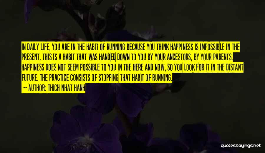 Thich Nhat Hanh Quotes: In Daily Life, You Are In The Habit Of Running Because You Think Happiness Is Impossible In The Present. This