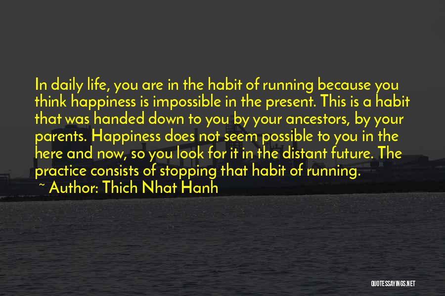 Thich Nhat Hanh Quotes: In Daily Life, You Are In The Habit Of Running Because You Think Happiness Is Impossible In The Present. This