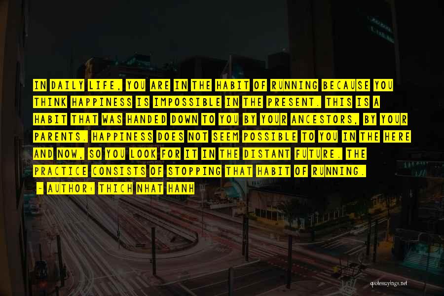 Thich Nhat Hanh Quotes: In Daily Life, You Are In The Habit Of Running Because You Think Happiness Is Impossible In The Present. This
