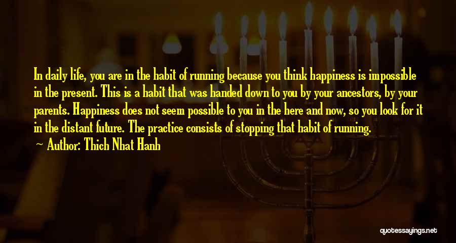 Thich Nhat Hanh Quotes: In Daily Life, You Are In The Habit Of Running Because You Think Happiness Is Impossible In The Present. This