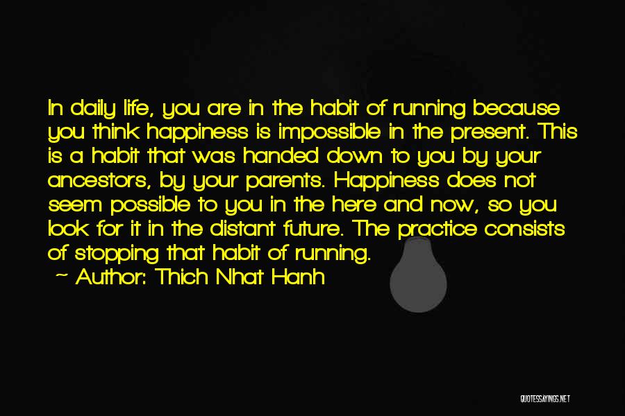 Thich Nhat Hanh Quotes: In Daily Life, You Are In The Habit Of Running Because You Think Happiness Is Impossible In The Present. This