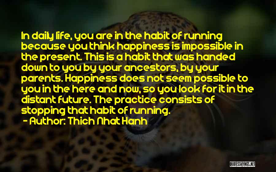 Thich Nhat Hanh Quotes: In Daily Life, You Are In The Habit Of Running Because You Think Happiness Is Impossible In The Present. This