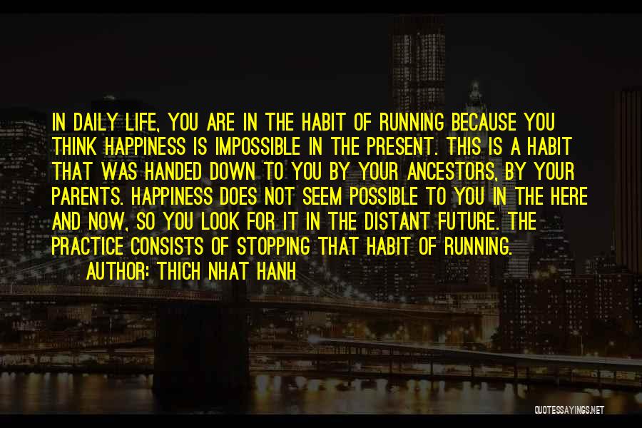 Thich Nhat Hanh Quotes: In Daily Life, You Are In The Habit Of Running Because You Think Happiness Is Impossible In The Present. This