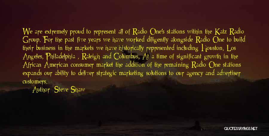 Steve Shaw Quotes: We Are Extremely Proud To Represent All Of Radio One's Stations Within The Katz Radio Group. For The Past Five