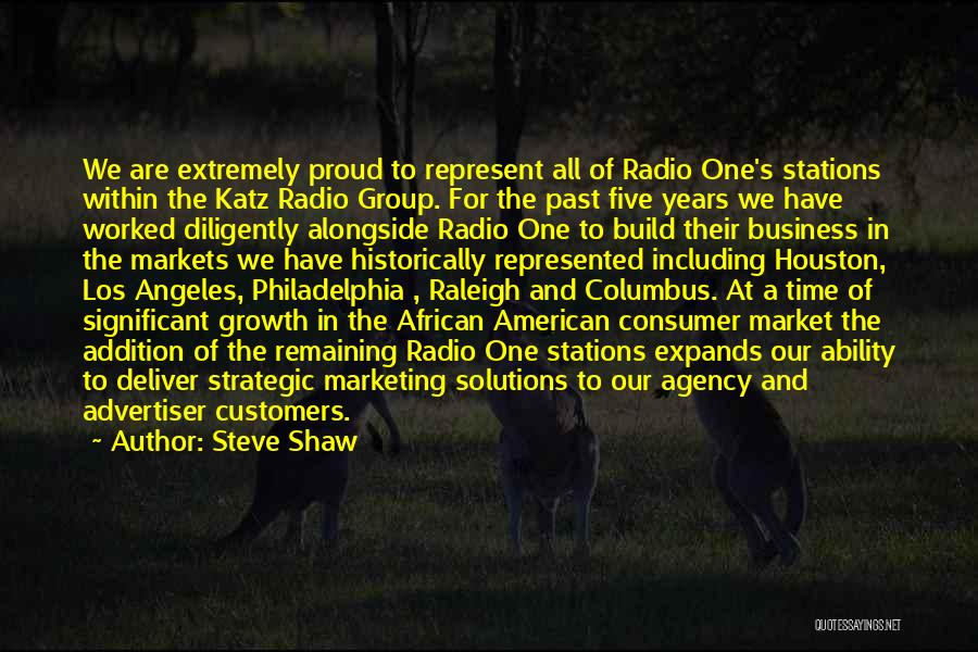 Steve Shaw Quotes: We Are Extremely Proud To Represent All Of Radio One's Stations Within The Katz Radio Group. For The Past Five