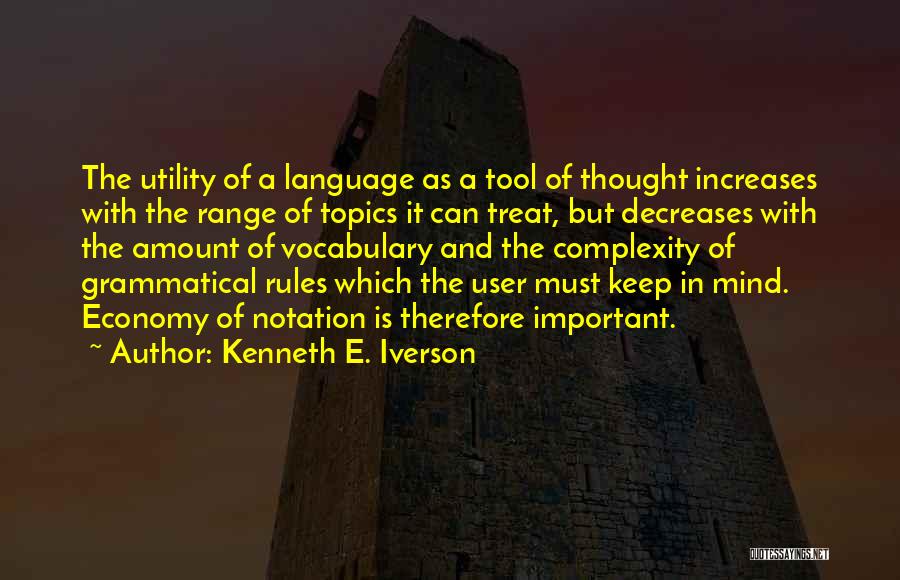 Kenneth E. Iverson Quotes: The Utility Of A Language As A Tool Of Thought Increases With The Range Of Topics It Can Treat, But