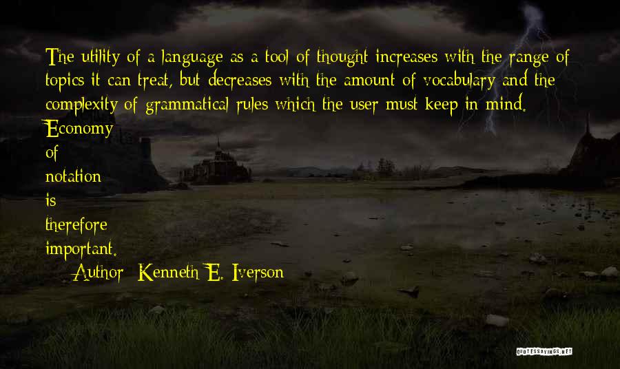 Kenneth E. Iverson Quotes: The Utility Of A Language As A Tool Of Thought Increases With The Range Of Topics It Can Treat, But