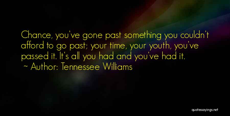 Tennessee Williams Quotes: Chance, You've Gone Past Something You Couldn't Afford To Go Past; Your Time, Your Youth, You've Passed It. It's All