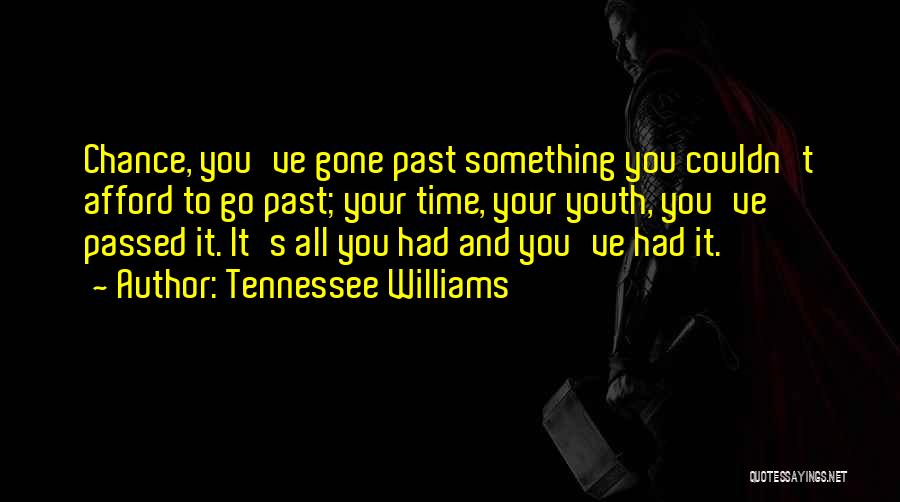 Tennessee Williams Quotes: Chance, You've Gone Past Something You Couldn't Afford To Go Past; Your Time, Your Youth, You've Passed It. It's All