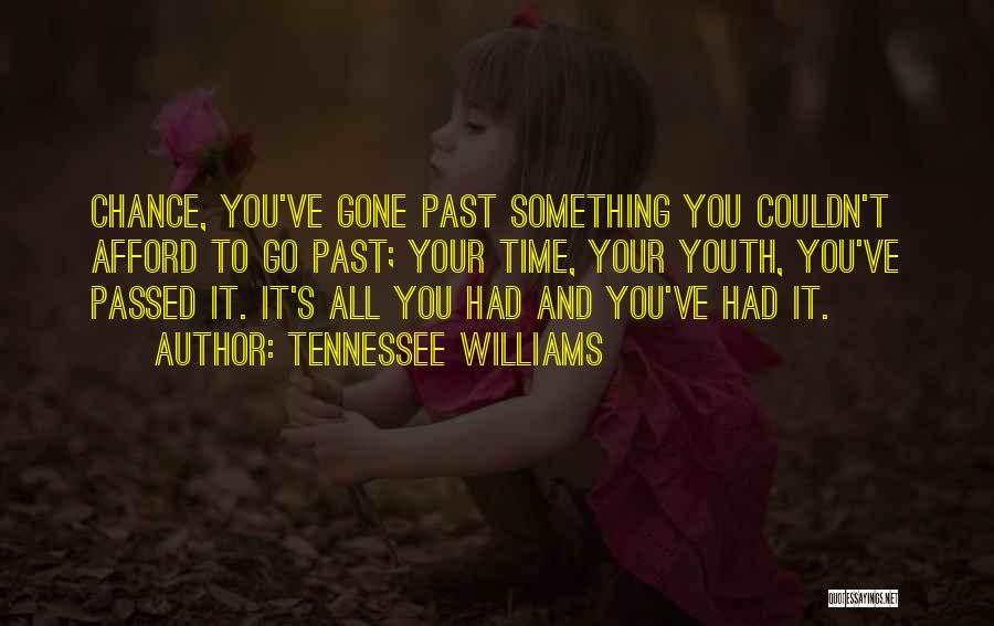 Tennessee Williams Quotes: Chance, You've Gone Past Something You Couldn't Afford To Go Past; Your Time, Your Youth, You've Passed It. It's All