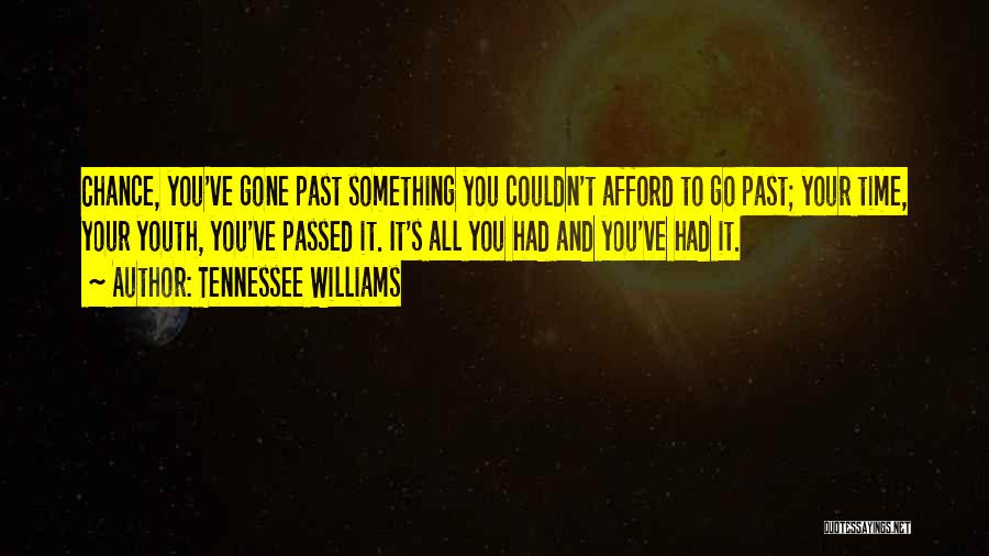 Tennessee Williams Quotes: Chance, You've Gone Past Something You Couldn't Afford To Go Past; Your Time, Your Youth, You've Passed It. It's All