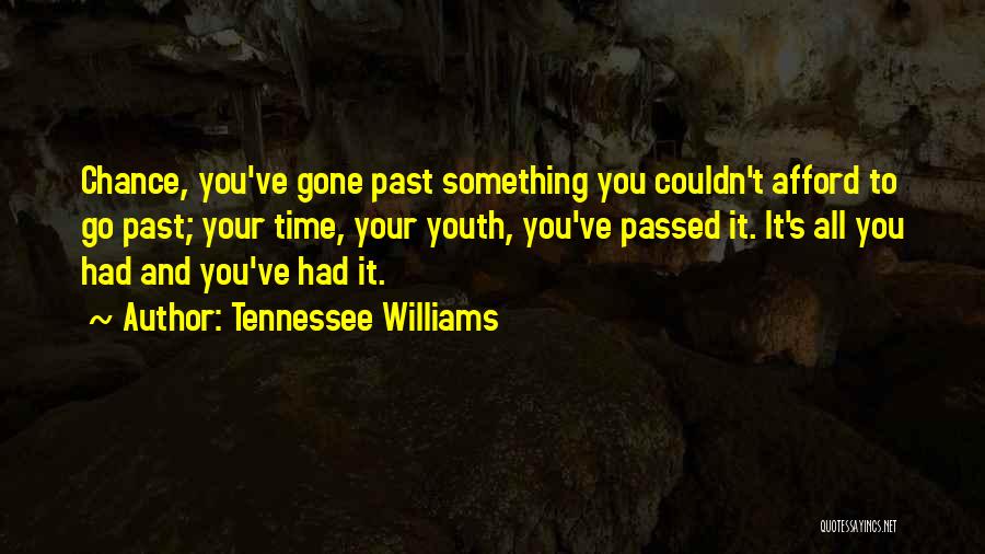 Tennessee Williams Quotes: Chance, You've Gone Past Something You Couldn't Afford To Go Past; Your Time, Your Youth, You've Passed It. It's All