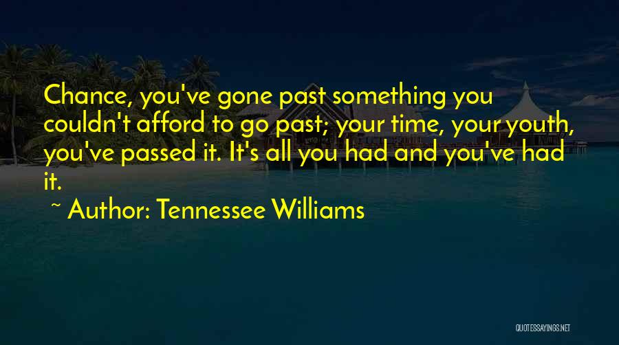Tennessee Williams Quotes: Chance, You've Gone Past Something You Couldn't Afford To Go Past; Your Time, Your Youth, You've Passed It. It's All