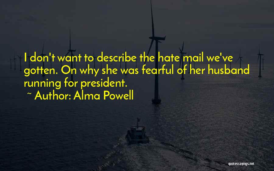 Alma Powell Quotes: I Don't Want To Describe The Hate Mail We've Gotten. On Why She Was Fearful Of Her Husband Running For