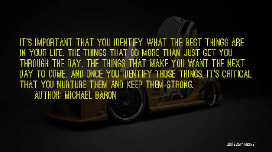 Michael Baron Quotes: It's Important That You Identify What The Best Things Are In Your Life. The Things That Do More Than Just