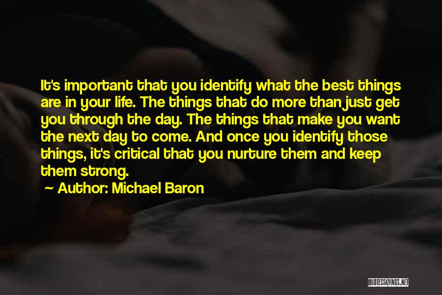 Michael Baron Quotes: It's Important That You Identify What The Best Things Are In Your Life. The Things That Do More Than Just