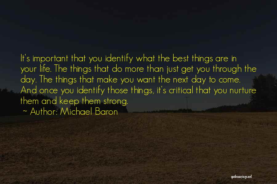 Michael Baron Quotes: It's Important That You Identify What The Best Things Are In Your Life. The Things That Do More Than Just