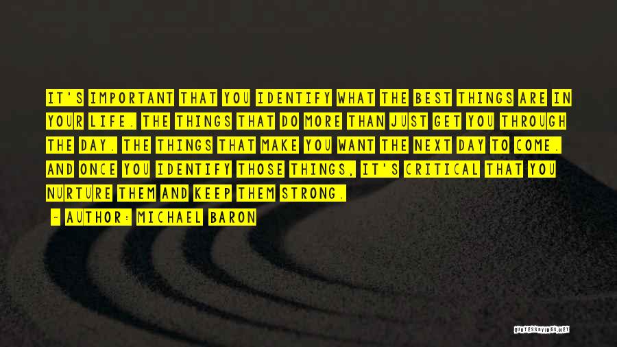 Michael Baron Quotes: It's Important That You Identify What The Best Things Are In Your Life. The Things That Do More Than Just