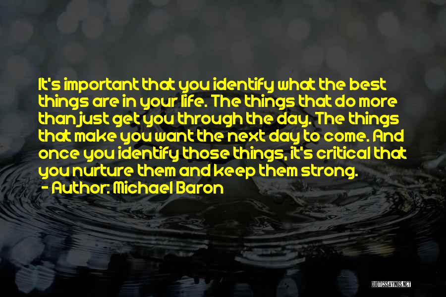 Michael Baron Quotes: It's Important That You Identify What The Best Things Are In Your Life. The Things That Do More Than Just