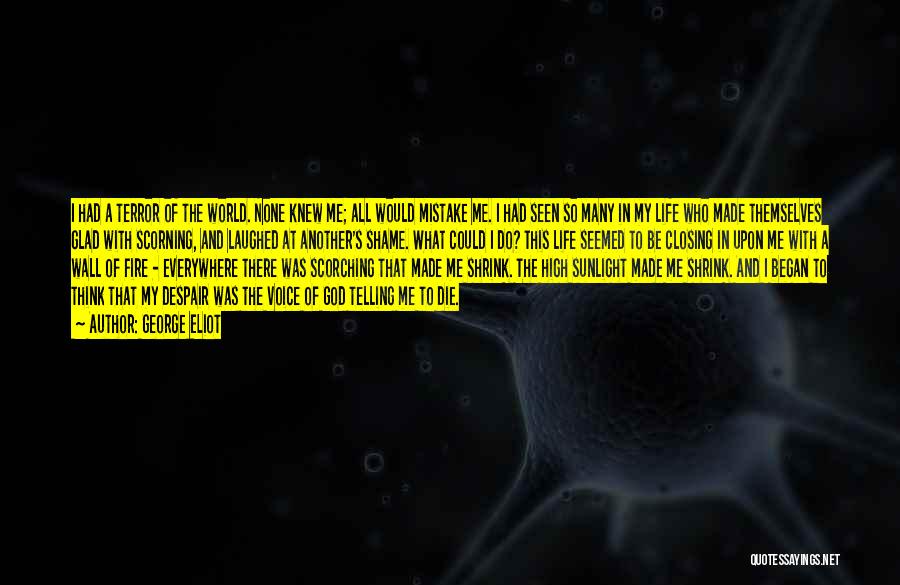 George Eliot Quotes: I Had A Terror Of The World. None Knew Me; All Would Mistake Me. I Had Seen So Many In