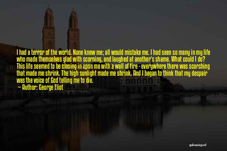 George Eliot Quotes: I Had A Terror Of The World. None Knew Me; All Would Mistake Me. I Had Seen So Many In