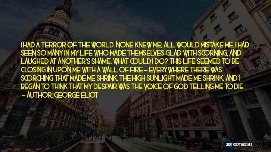 George Eliot Quotes: I Had A Terror Of The World. None Knew Me; All Would Mistake Me. I Had Seen So Many In
