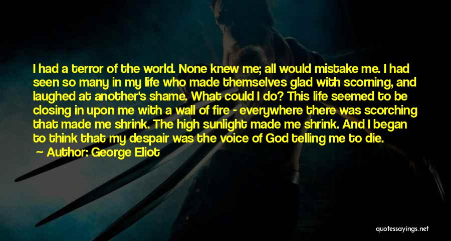 George Eliot Quotes: I Had A Terror Of The World. None Knew Me; All Would Mistake Me. I Had Seen So Many In